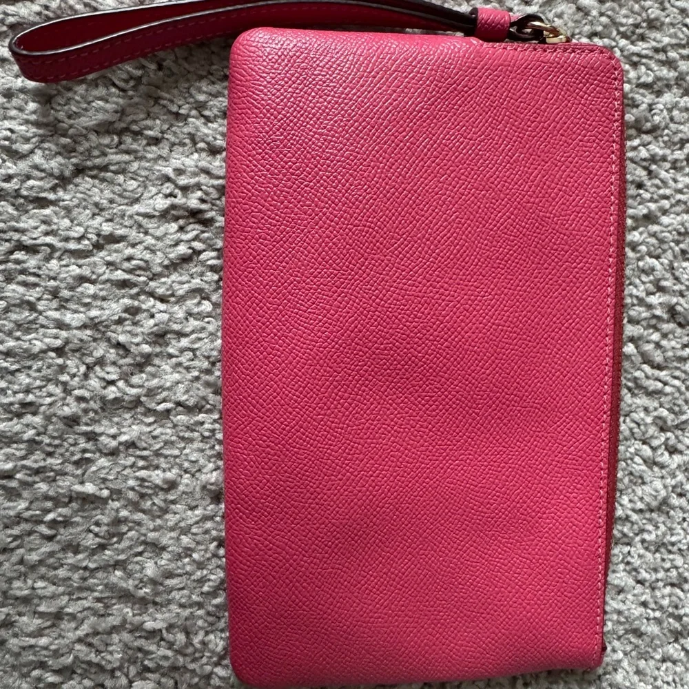 Coach Hot Pink Pebbled Leather Wristlet with Gold Hardware